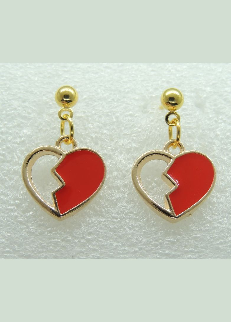 Сережки сережкигвоздики цвяшки (пусети) червоне серце Серцебиття кохання 2.5 см золотисті Liresmina Jewelry (285111068)