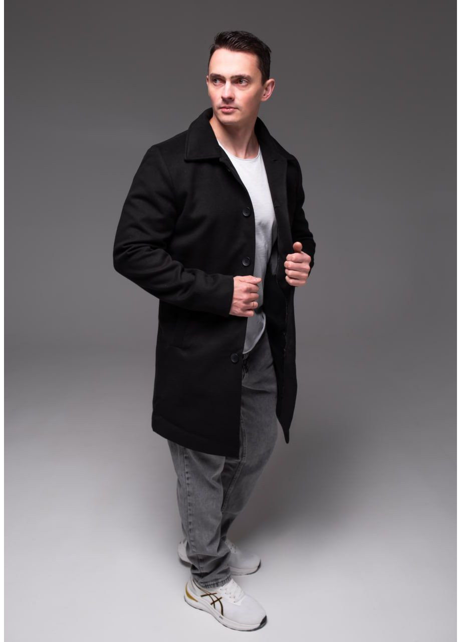 Чорне демісезонне Чоловіче класичне пальто без утеплення Vakko