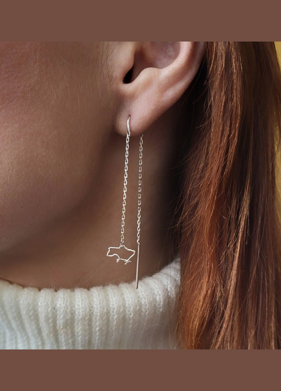 Срібні сережки-ланцюжка протяжки Моя Україна 2008/1 No Brand (306742667)