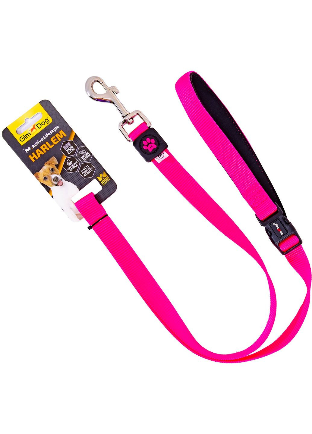 Поводок для собак HARLEM 2.0x120 см нейлон/неопрен Розовый (8009632058887) GimDog (322423555)