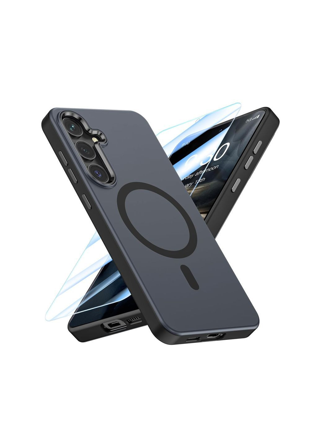 Чехол MagSafe полупрозрачный для Samsung Galaxy S24 + закаленное стекло черный MATEPROX Amazon (361966335)