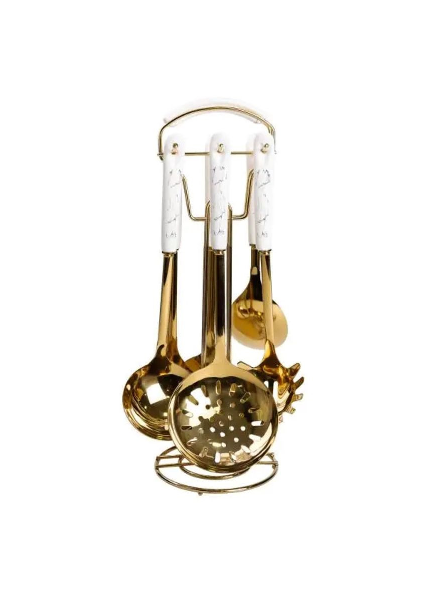 Набір кухонного приладдя 7 предметів на підставці столові прилади з нержавіючої сталі Золото з білим HP-20-7 Yiwu (353504972)