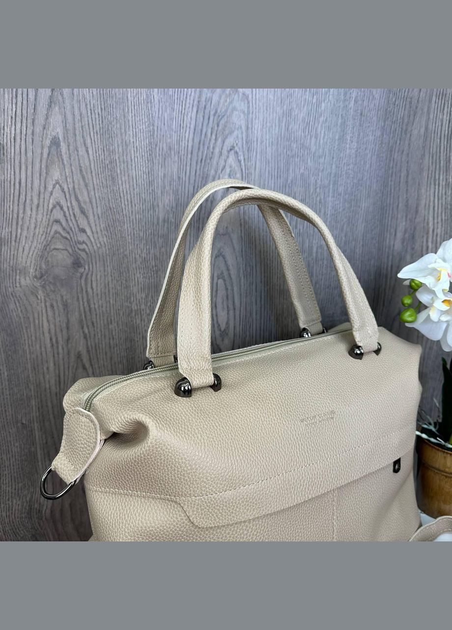 Жіноча сумка велика містка екошкіра чорна Бежевий No Brand (334730524)