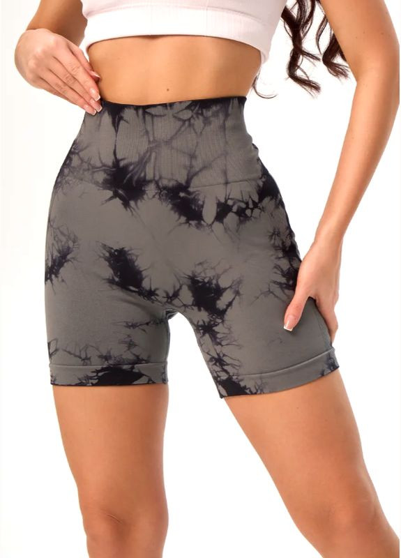 Безшовні спортивні тай-дай шорти з пуш-ап мармурові короткі велосипедки утягуючі No Brand (328600910)