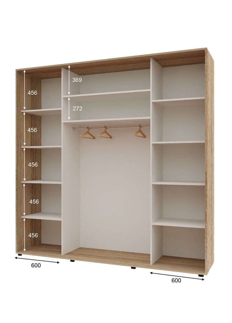 Шкаф-купе трехдверный Комфорт Мебель 230*60*240 см Натуральный 3 двери Зеркало Макси Комфорт Меблі (360432857)