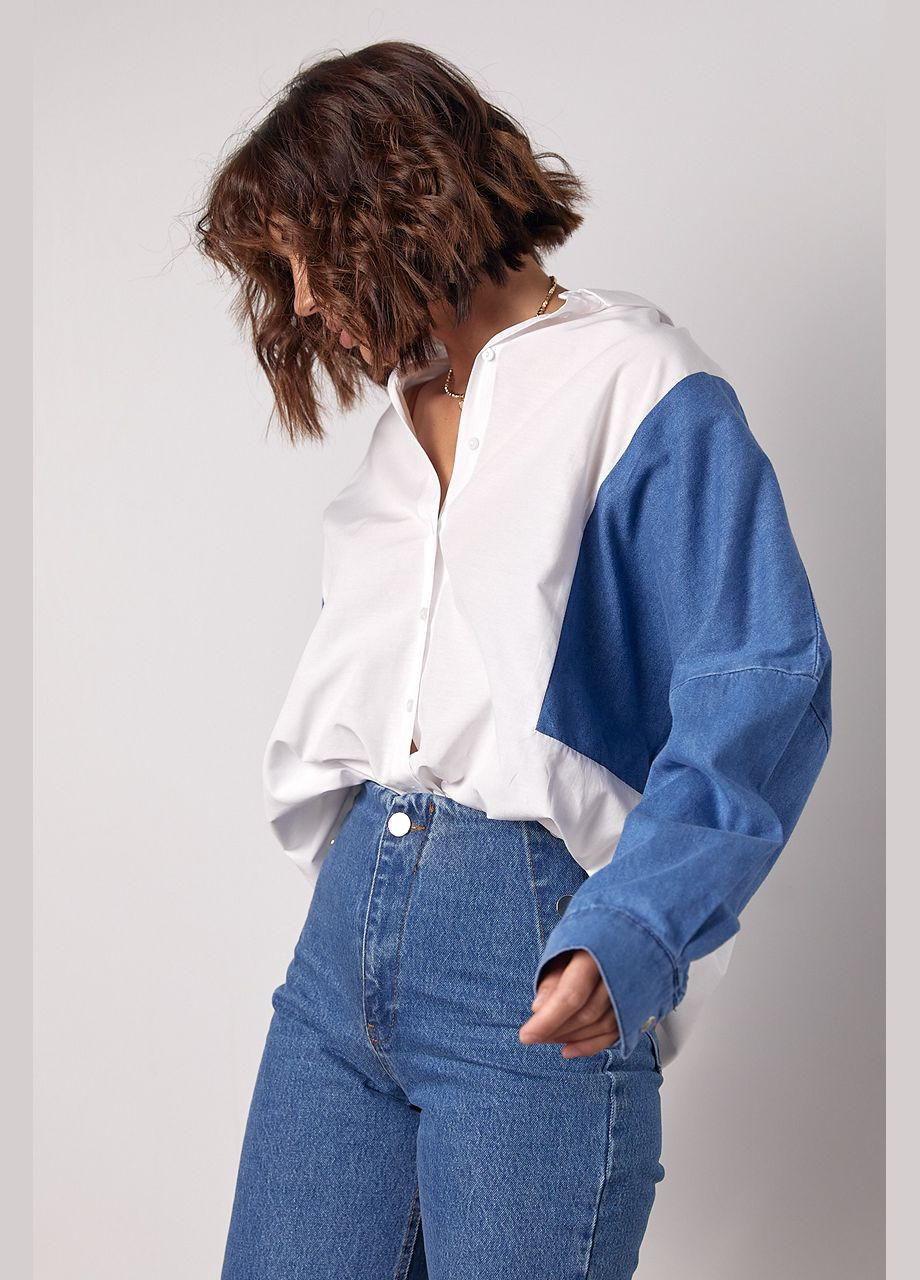 Белая кэжуал рубашка однотонная No Brand с длинным рукавом