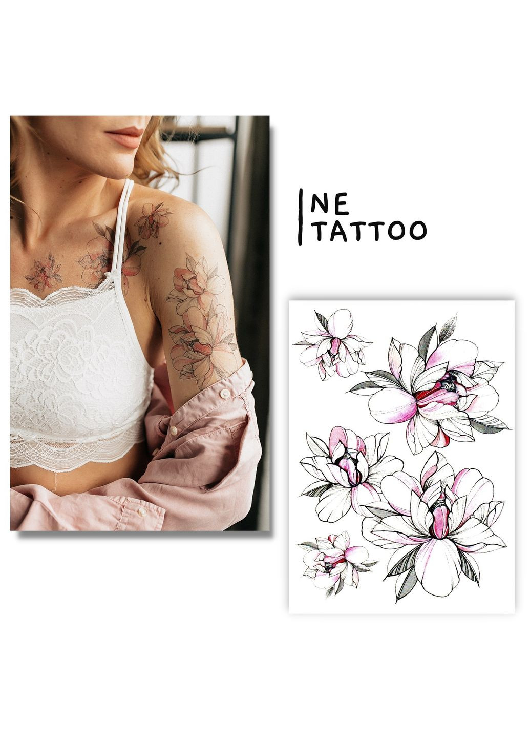 Тимчасове водостійке тату "Великі рожеві квіти" No Brand (312538018)