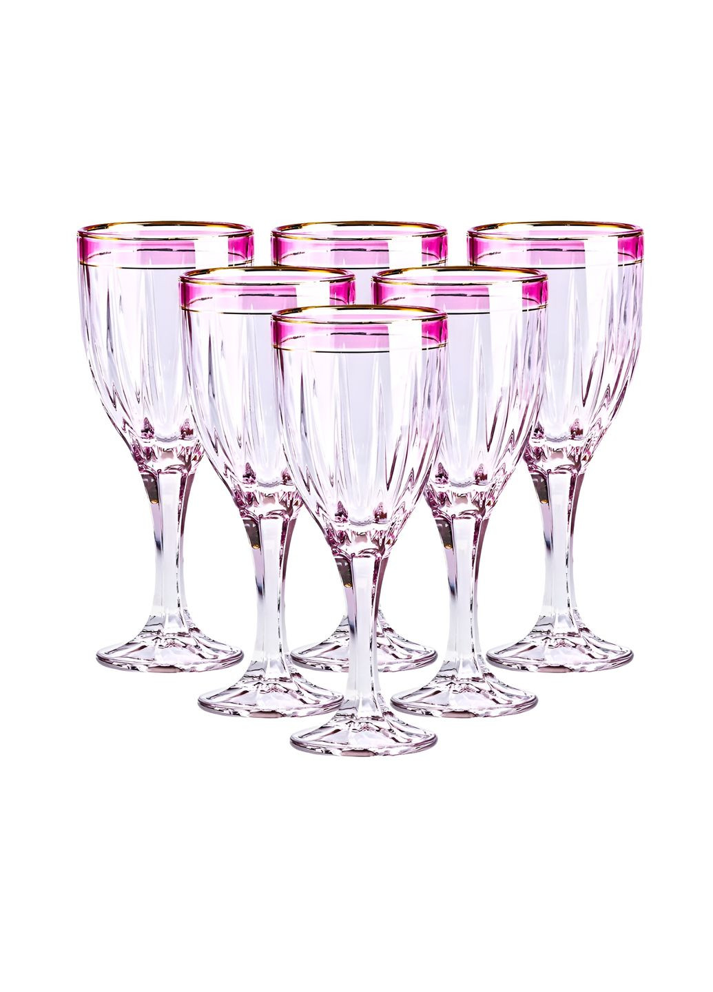 Набор бокалов для вина с золотой каймой 6 штук по 250 мл, розовый TS Kitchen HP548 No Brand (360977753)