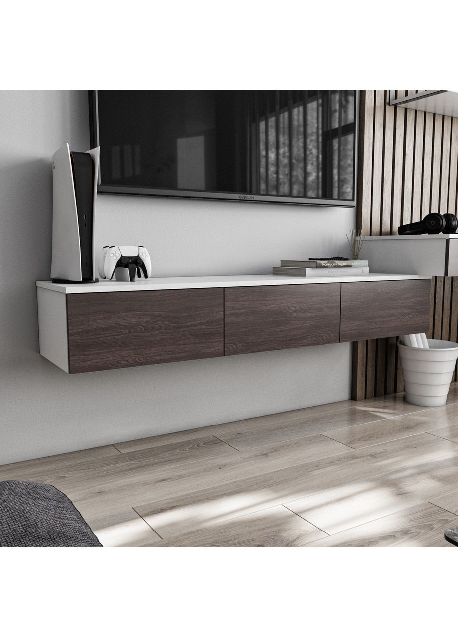 Підвісна тумба під телевізор MT-221 1500*242*360 білий/венге темний No Brand (358928668)