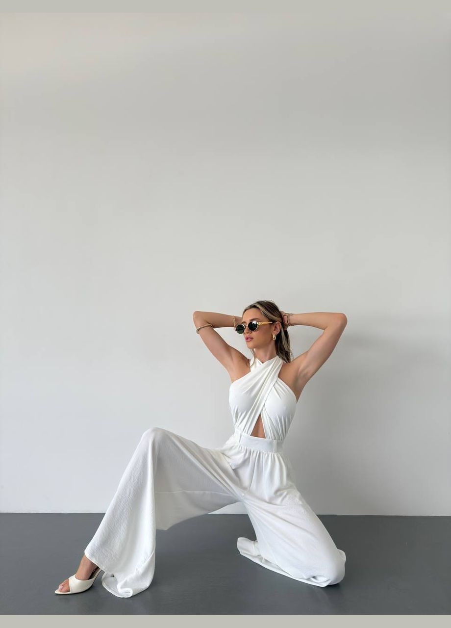 Жіночий комбінезон Asi.Store.ua комбінезон-брюки молочний коктейльний, вечірній, пляжний, кежуал креп