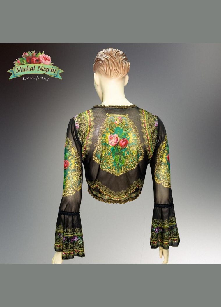 Зелёная блуза женская "цветочная симфония" с цветочным принтом, кружевом, ручная работа (р-m) Michal Negrin