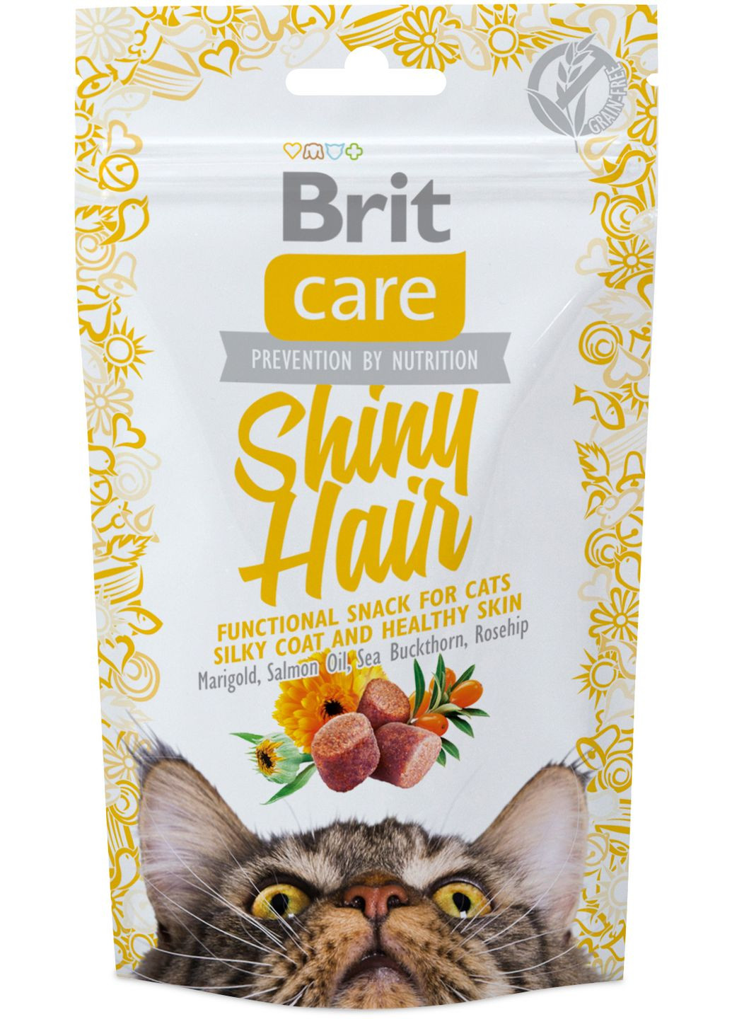 Лакомство для котов Shiny Hair с лососем 50 г (8595602521388) Brit Care (279564342)