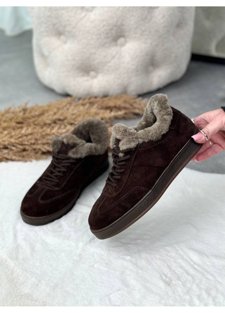 Кросівки Arianna (код 25612) 🍫 Натуральна замша | Зима | Цигейка всередині No Brand темно-коричневі (364185390)