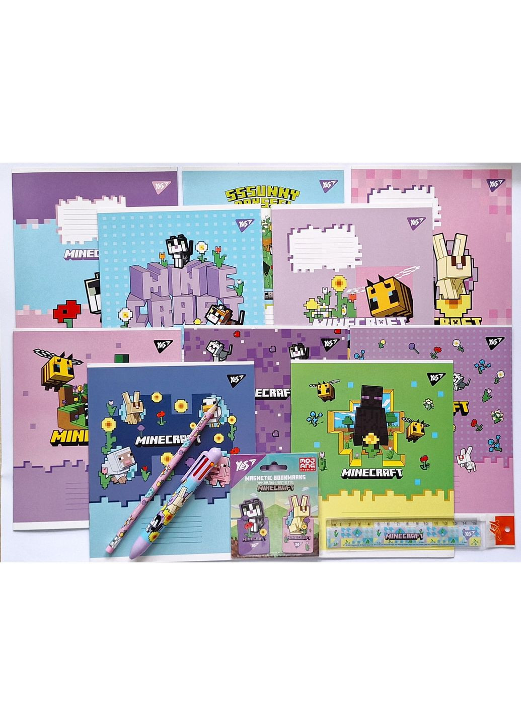 Комплект шкільний для дівчинки, Minecraft, зошити, лінійка, магн.закладки, олівець Yes (352768907)