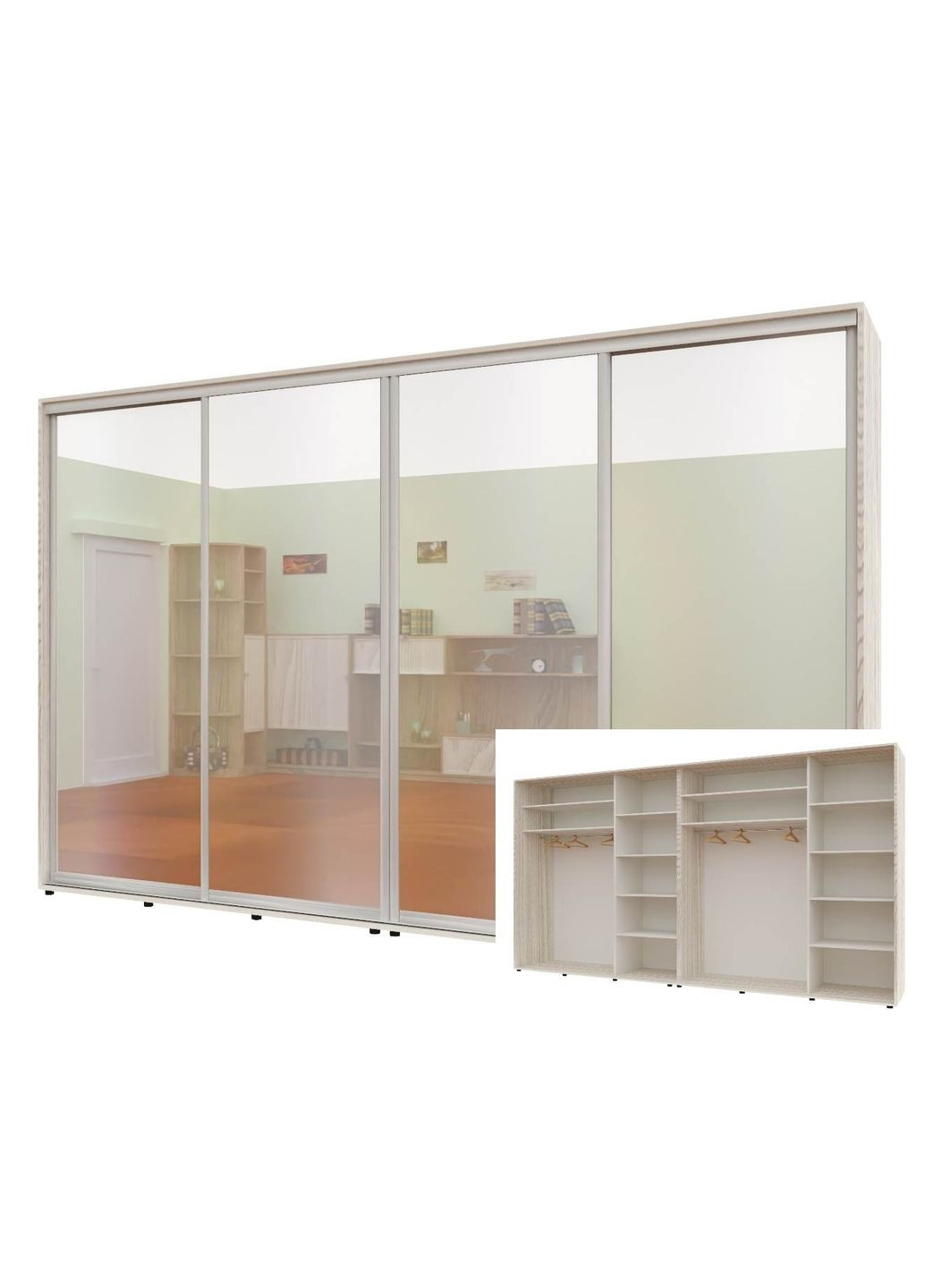 Шкаф-купе четырехдверный Комфорт Мебель 400*45*240 см Дуб Беленый 4 двери Зеркало Стандарт Комфорт Меблі (360477570)