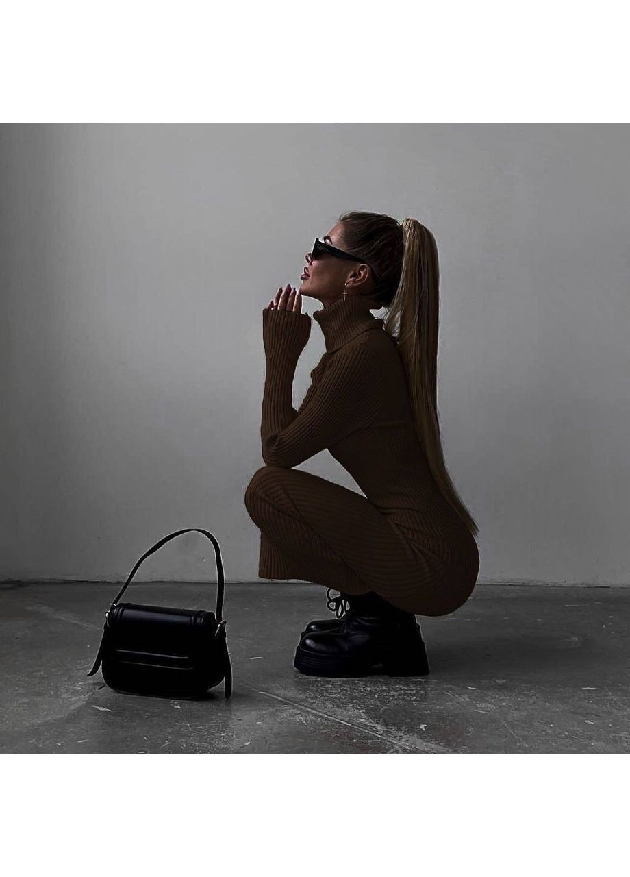 Темно-коричневое повседневный, деловое, вечернее, кэжуал женское платье силуэтная No Brand однотонное