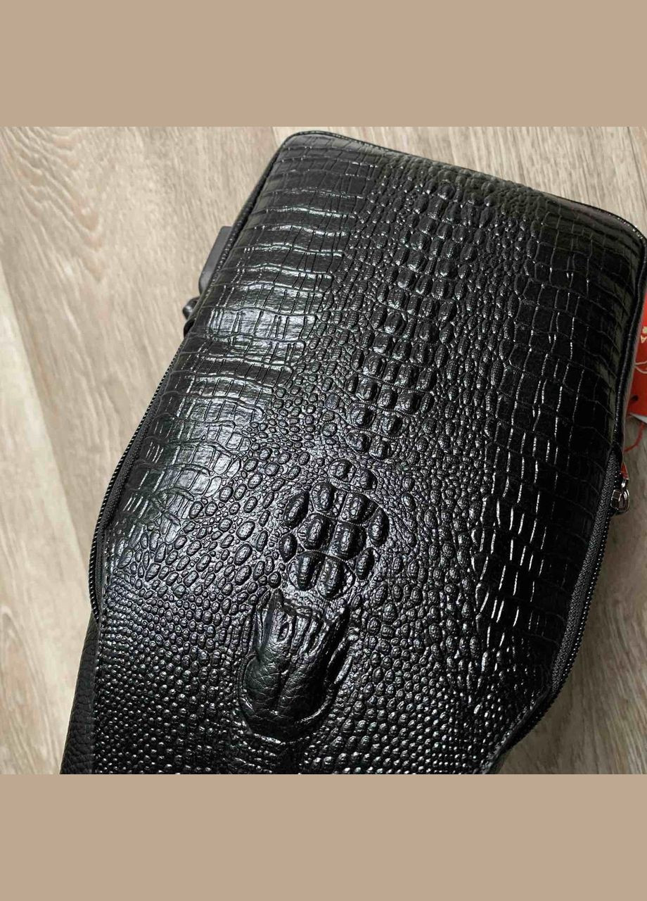 Мужская сумка бананка эко кожа под рептилию Черный No Brand (301212045)