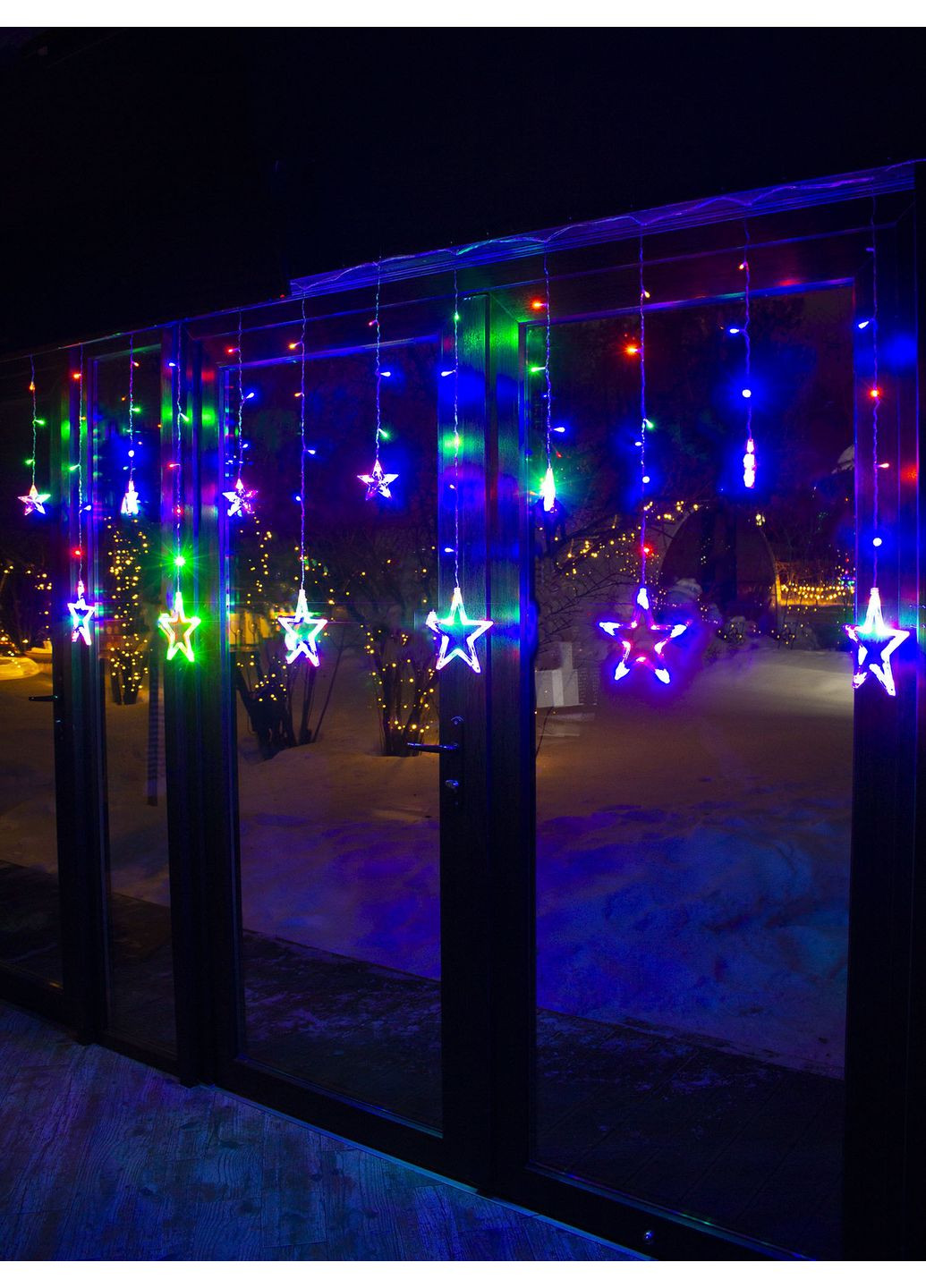 Світлодіодна гірлянда на штору бахрому мульти 3 м 138 LED від мережі Зірки ( m.02.5Т.138+S) Laplandia (314893397)