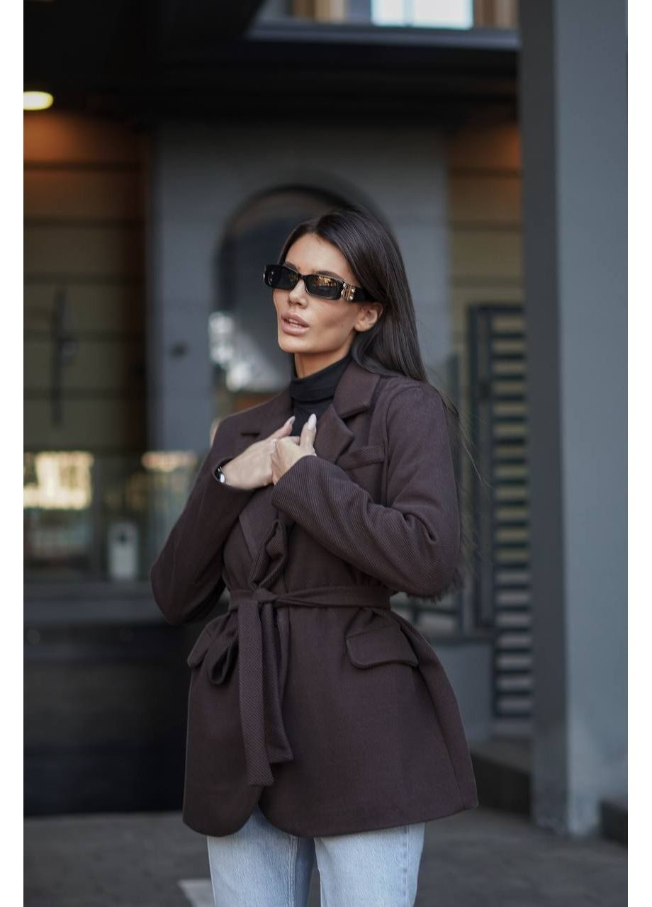 Темно-коричневе демісезонне Жіночий піджак-пальто однобортне Avanti