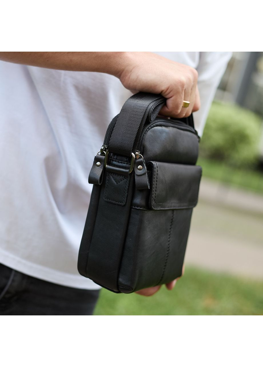 Сумка-барсетка мужская через плечо кожаная гладкая черная TD-86573 Tiding Bag (351507963)