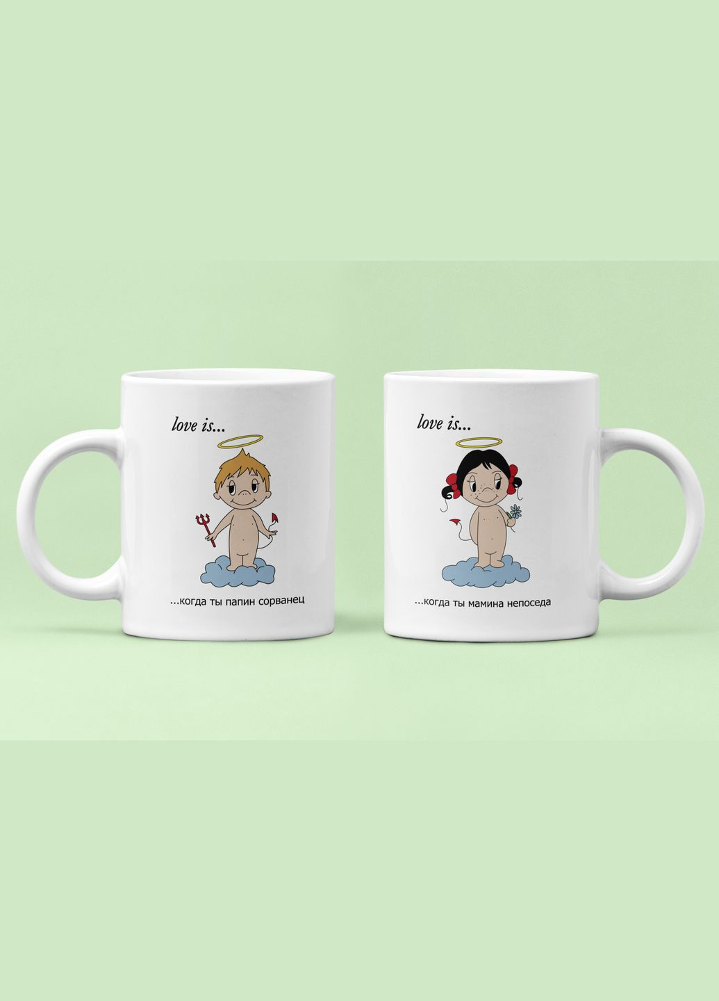 Парные чашки кружки Мамина непоседа Папин сорванец для Влюблённых Белая 330 мл Orca (316259533)