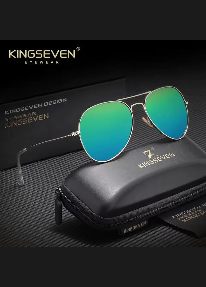 Поляризационные солнцезащитные очки для женщин и мужчин 7115 Gold Green KINGSEVEN (346493866)