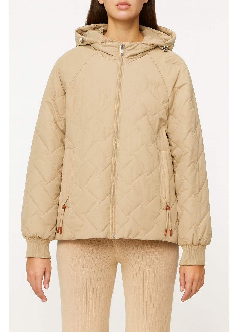 Бежева демісезонна куртка жіноча стьобана демісезонна бежева (9073) l No Brand