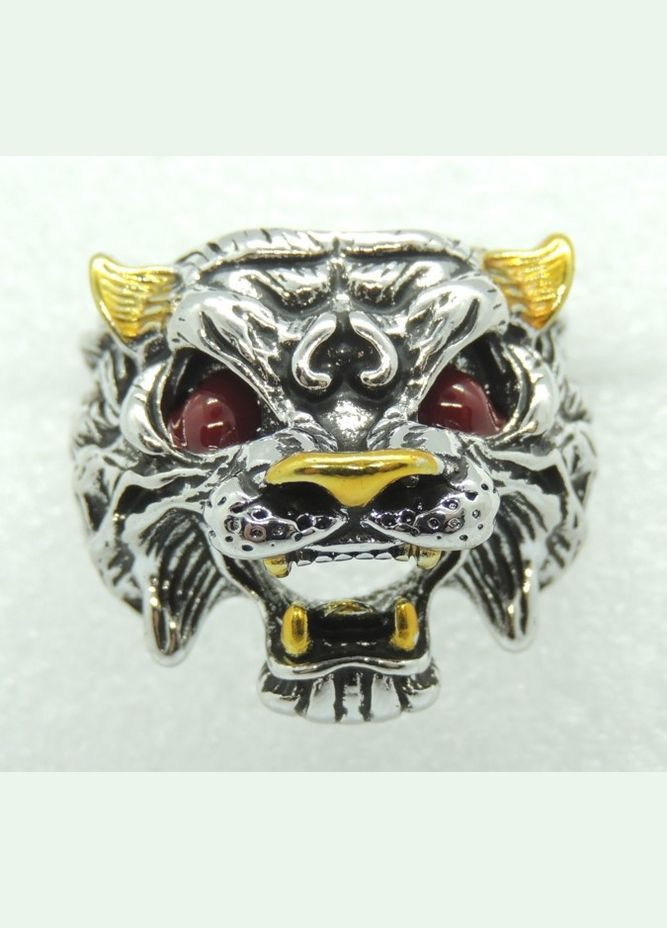 Чоловічий перстень у вигляді тигра з червоними яскравими очима ніс та вуха золотого кольору розмір регульований Fashion Jewelry (285110658)