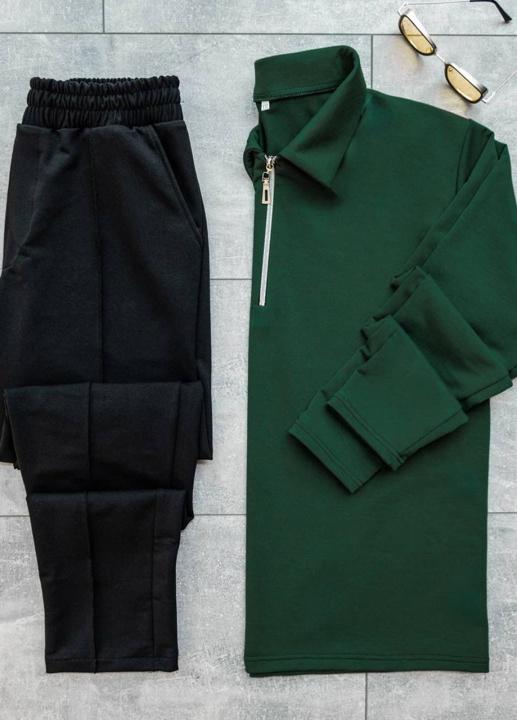Темно-зеленый элегантный дуэт: брюки и лонгслив ShopnGo