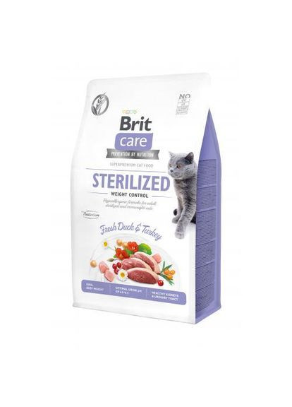 Сухий корм Cat GF Sterilized Weight Control для стерилізованих котів з надмірною вагою, качка та індичка, 400 г Brit Care (322874595)