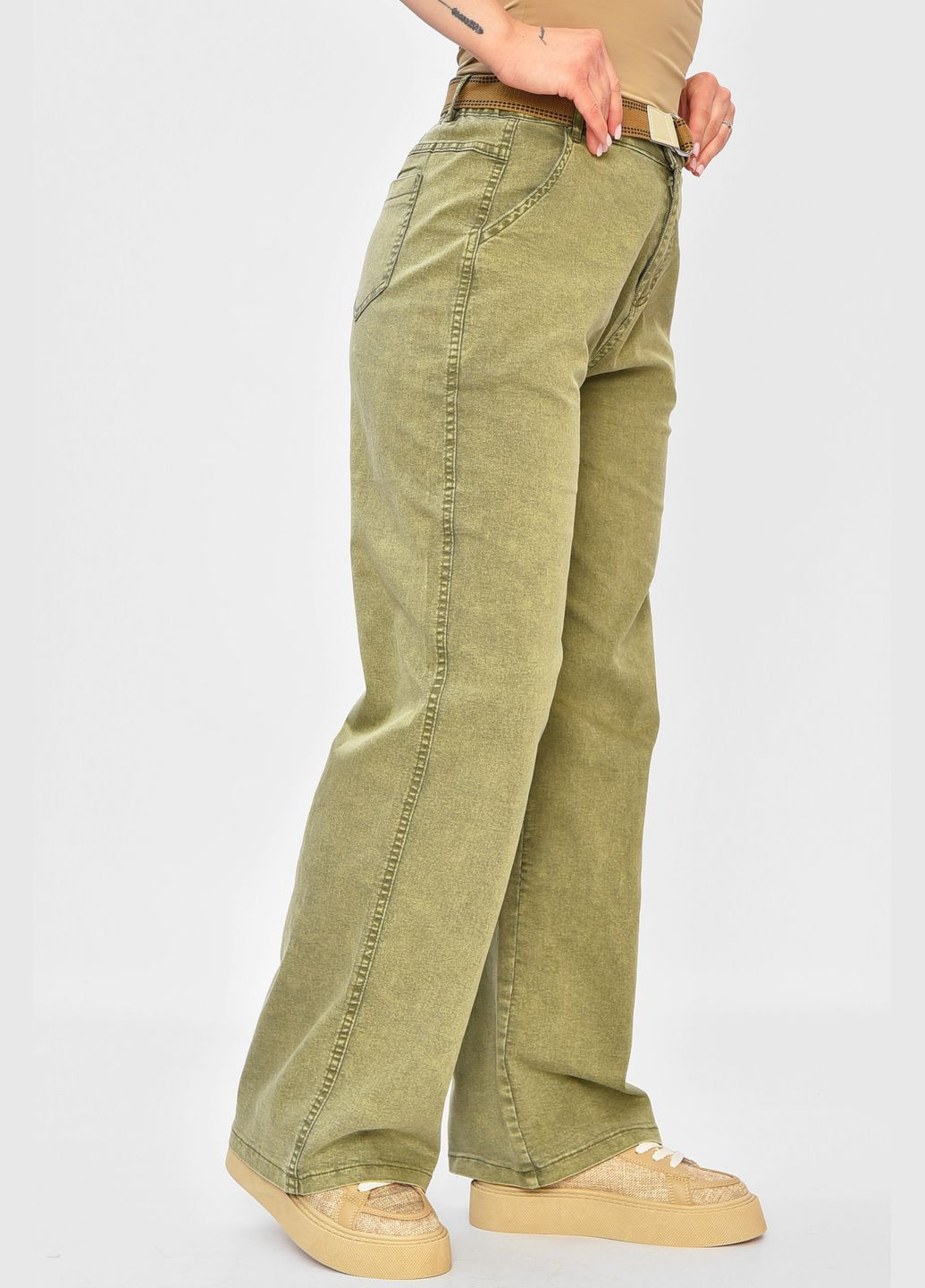 Джинси жіночі однотонні світло-зеленого кольору Let's Shop - (331109587)