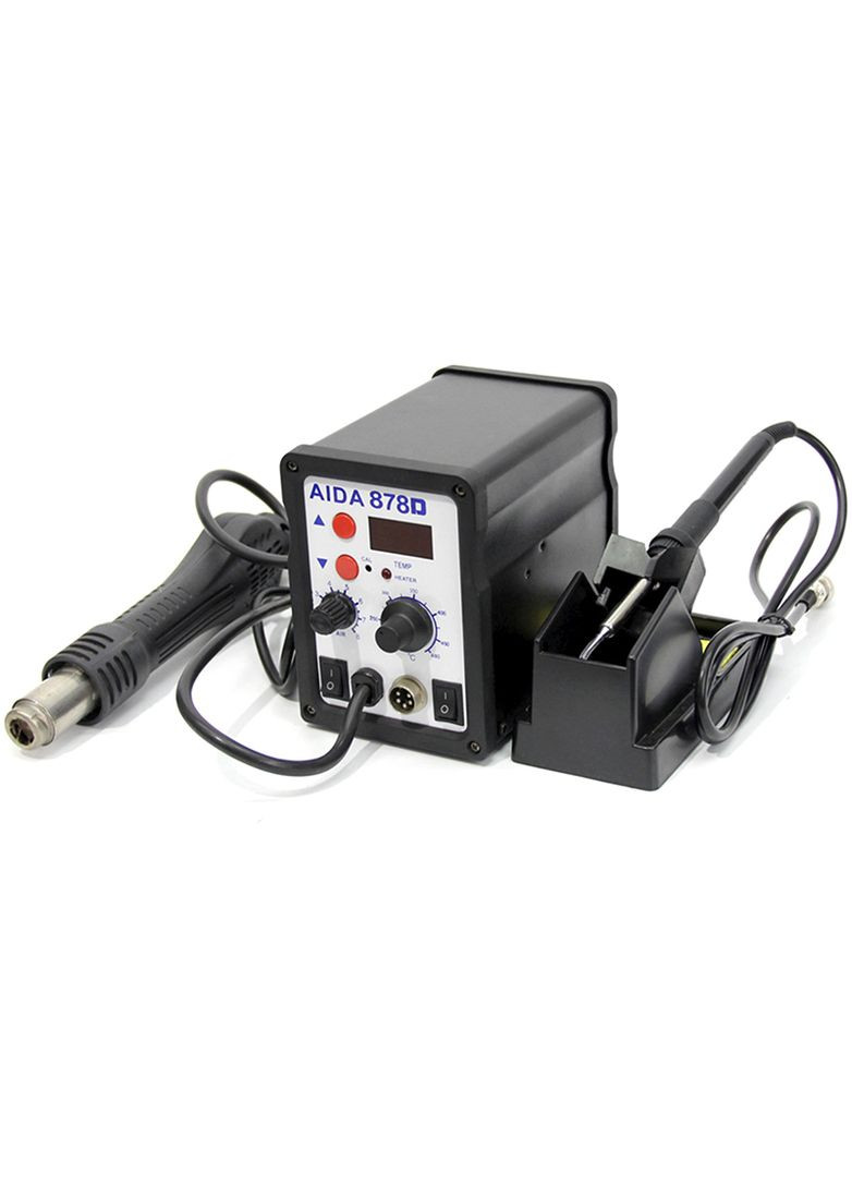 Паяльная станция 878D 2 в 1 фен + паяльник, цифровой дисплей, 3 насадки, 100-480°C, 700 Вт. AIDA (322567169)