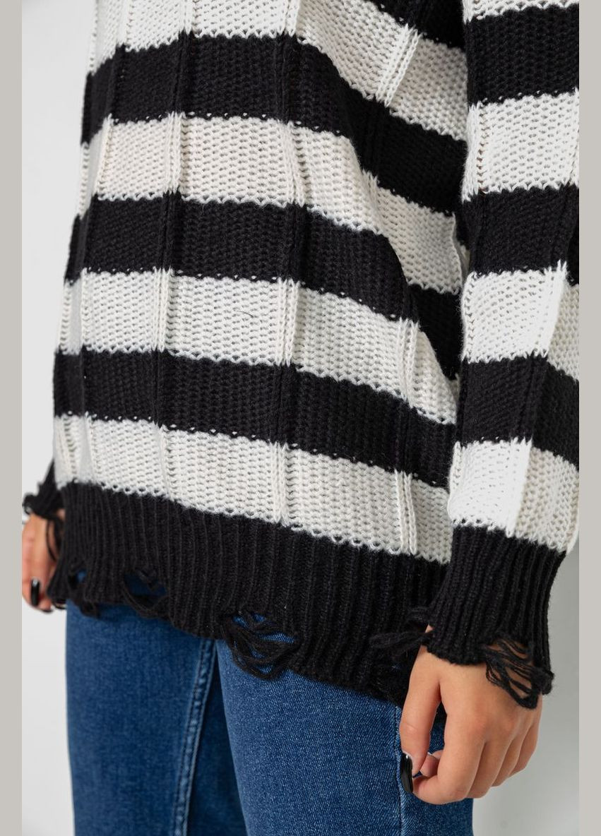 Чорно-білий демісезонний светр жіночий в смужку, колір біло-чорний, 244ra111 Ager
