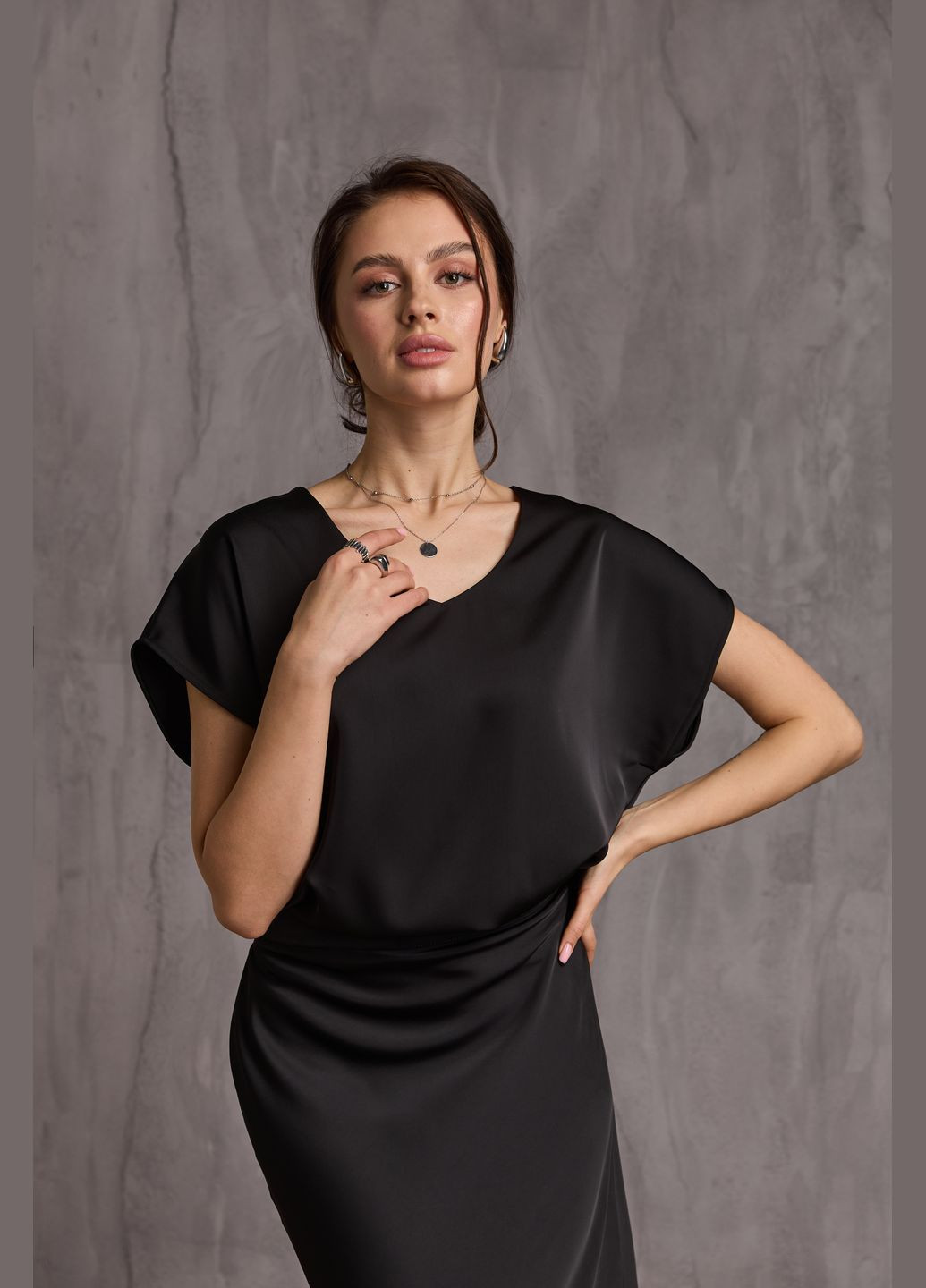 Черная блуза шелк-сатин 3019 Triko Bakh