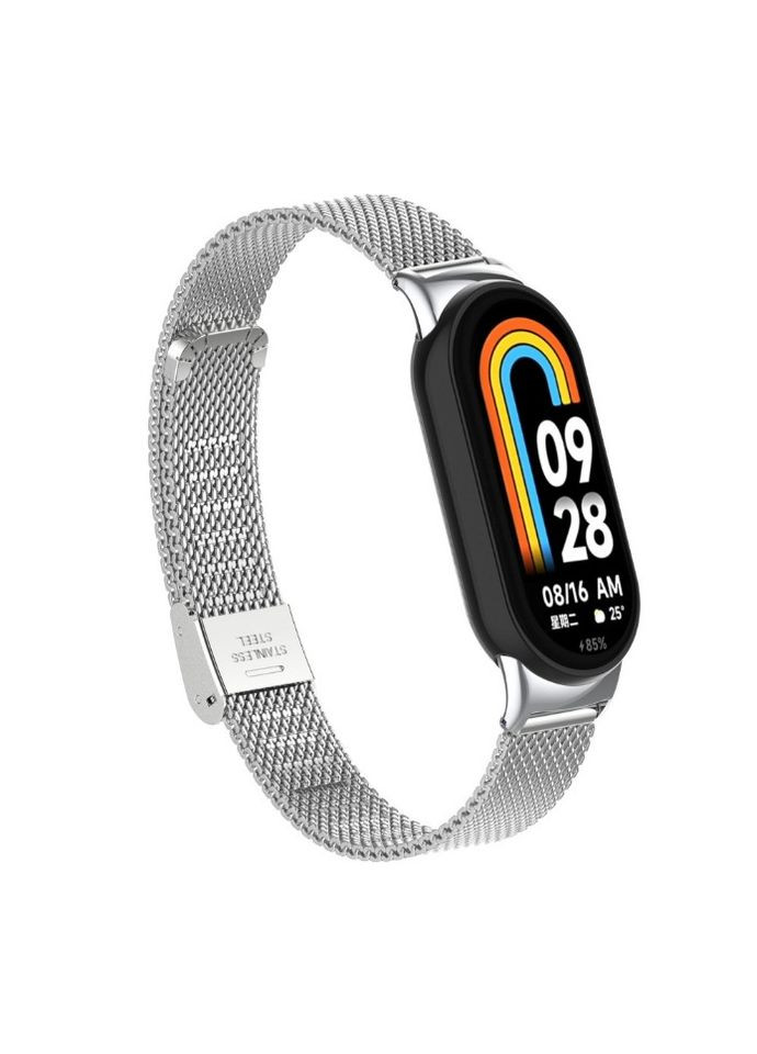 Ремешок для Xiaomi Mi Band 8/9 (совместимый) миланское плетение. Цвет серебро No Brand (370101664)