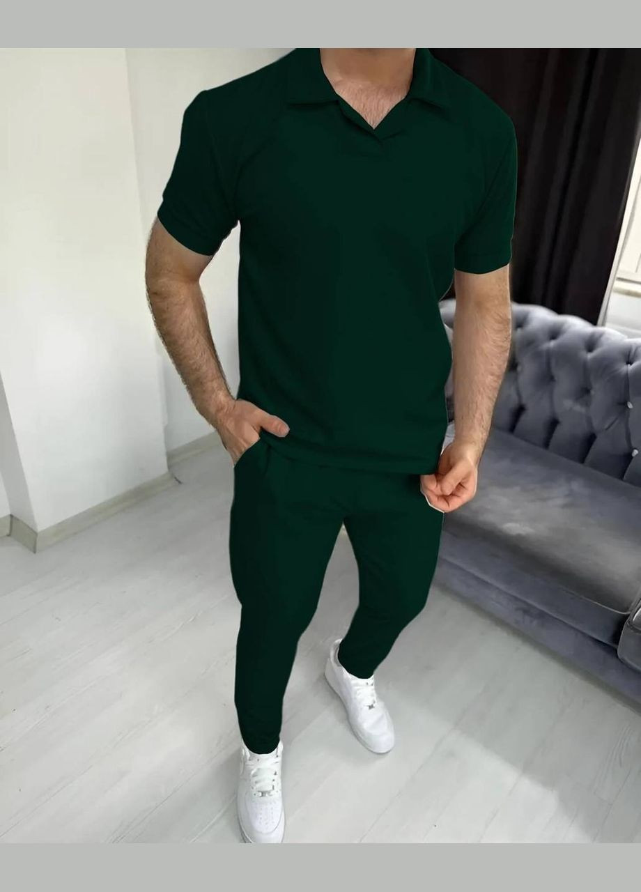 Зеленый летний костюм мужской No Brand