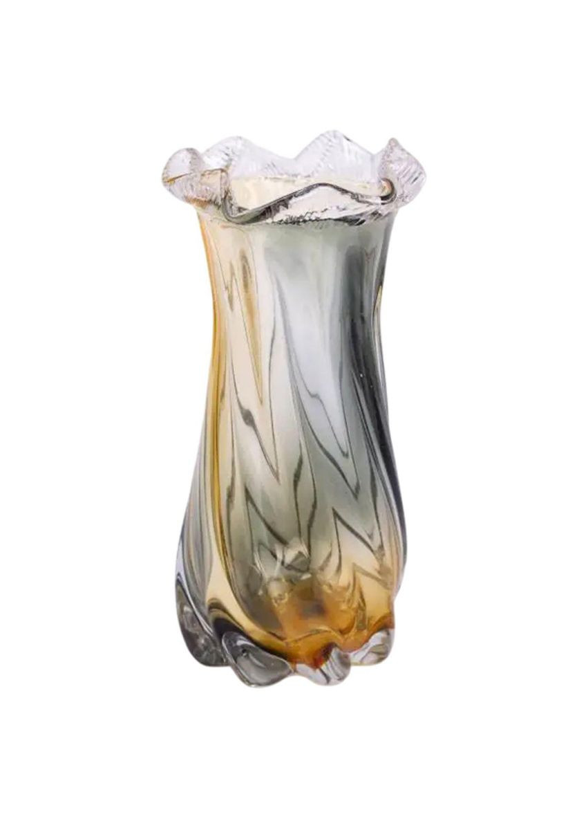 Ваза декоративна 26 см для квітів скляна фігурна ваза з кольорового скла 1.2 л Жовто-сіра HP-9-11 Yiwu (368766913)