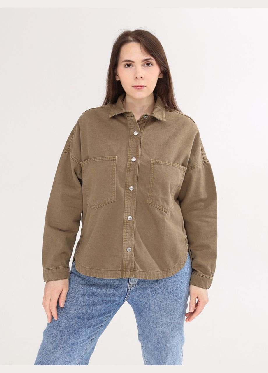 Коричневая повседневный рубашка однотонная Whitney с длинным рукавом