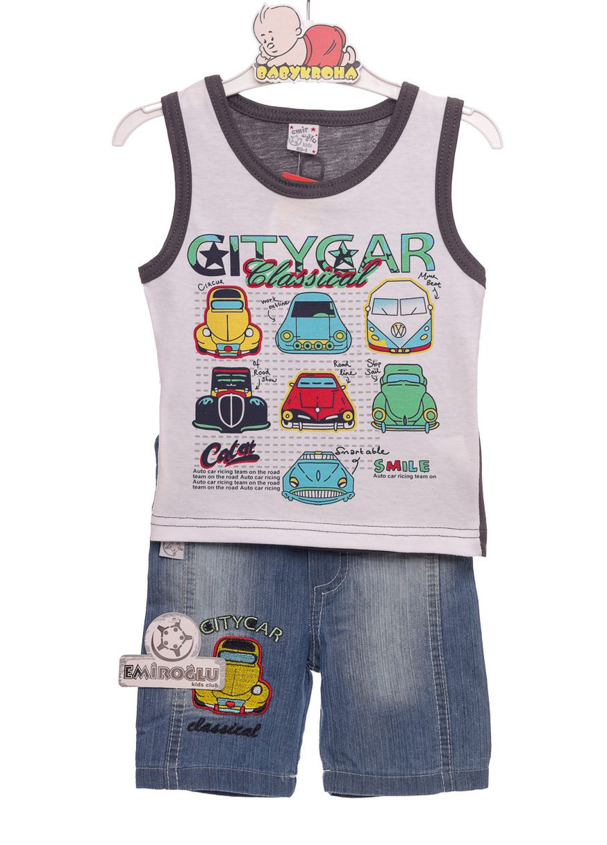 Серый летний майка с шортами для мальчика джинсовые city car серый 80 см (31274) BABYKROHA