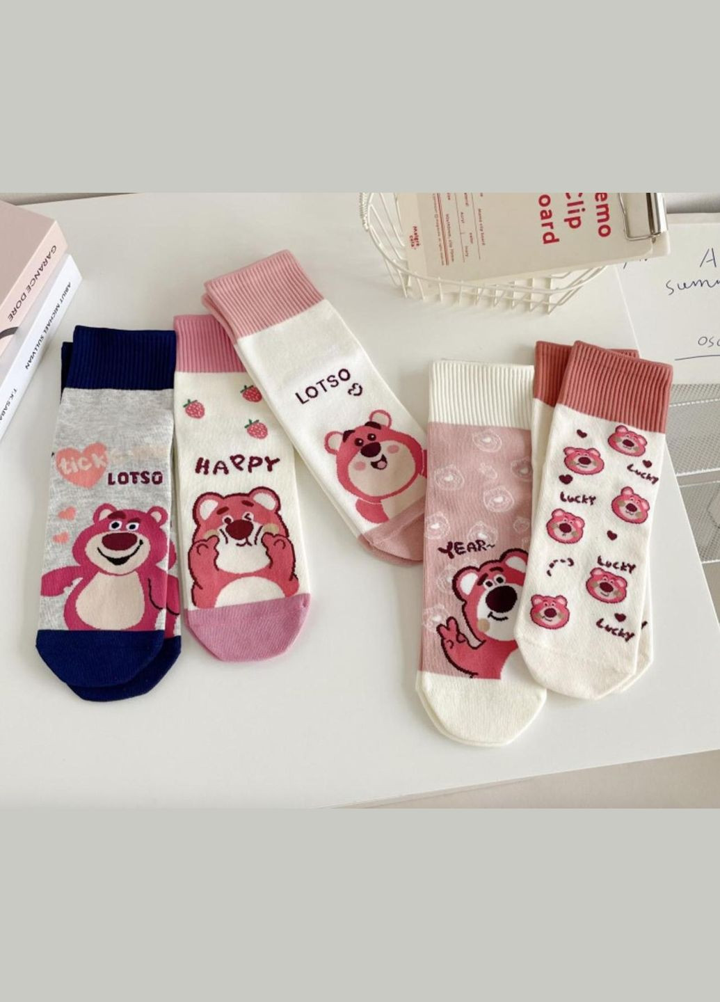 Комбинированные носки женские высокие, хлопковые 35-40р. с медвежатами, набор 5 шт, разноцветные (336386066)
