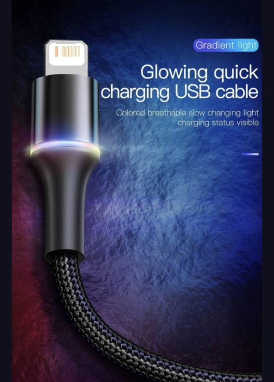 Зарядка USB кабель для синхронизации и зарядки iPhone Apple Lightning led подсветкой 2 м Черный Baseus (341534072)