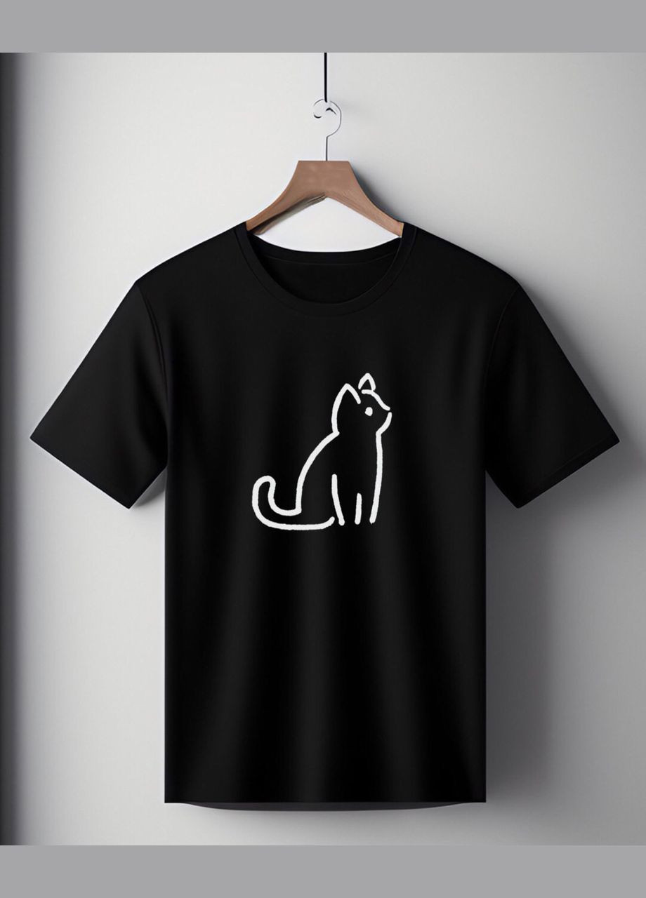 Футболка чорна оверсайз унісекс " Кішка " Handmade (308245337)
