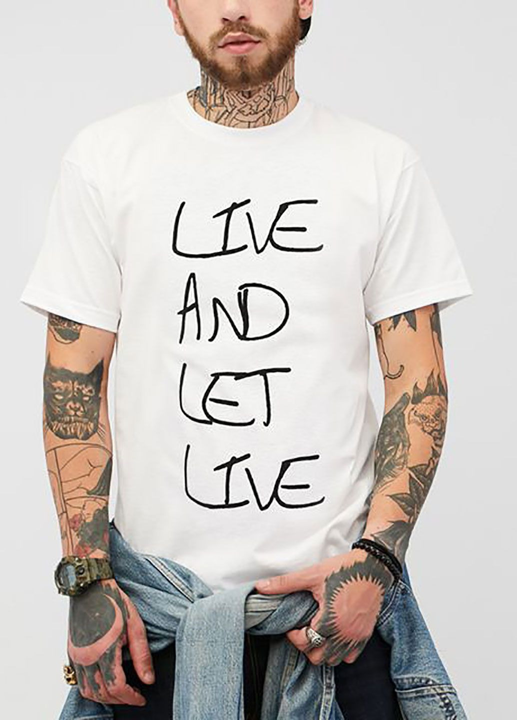 Біла футболка чоловіча біла live and let live Love&Live