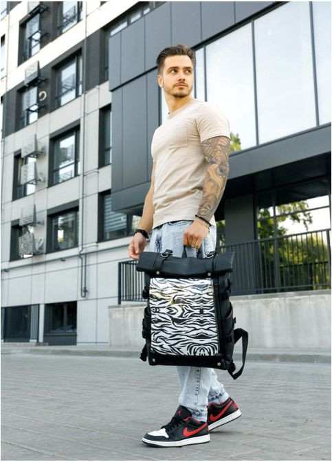 Мужской рюкзак роллтоп с карманом под ноутбук Черный с принтом Zebra (11440301641) Sambag (360965691)