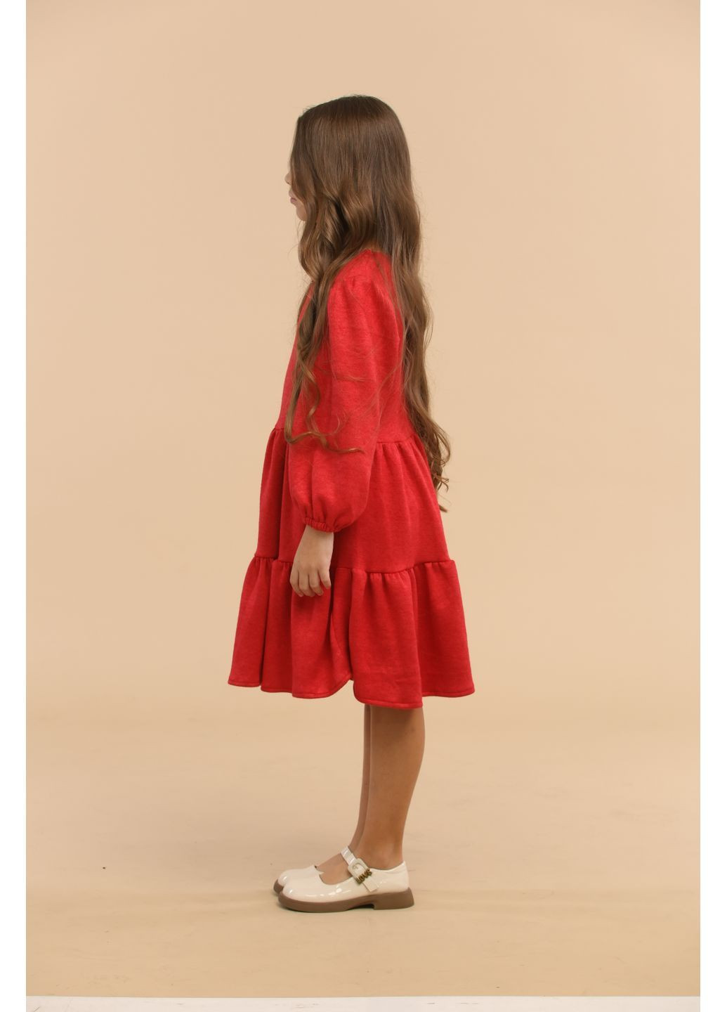 Красное праздничное теплое платье для девочки красное с декором у горловины (00145) Odri (365655726)