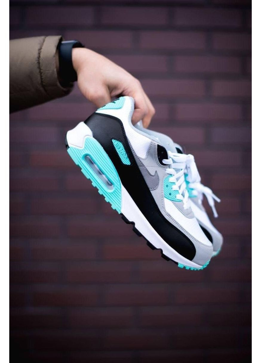 Серые демисезонные кроссовки мужские nike air max 90 grey green black найк аир макс 90 No Brand
