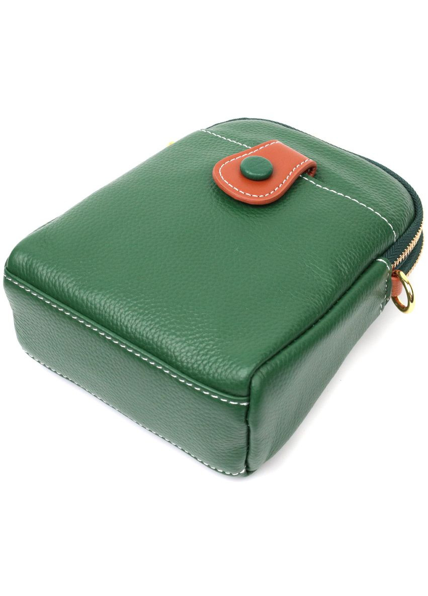 Небольшая сумка трапеция для женщин из натуральной кожи 22268 Зеленая Vintage (329147767)