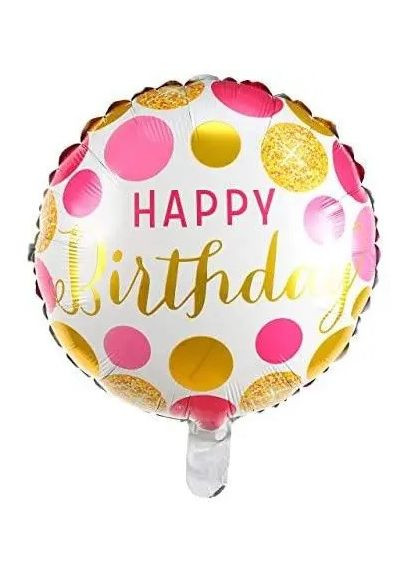 Фольгована кулька коло 18" (45 см) з малюнком "Happy Birthday" рожеві круги, Китай No Brand (302313574)