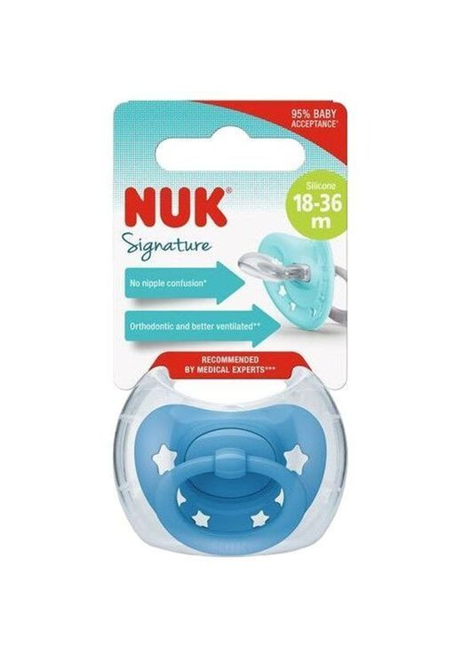 Пустушка силіконова ортодонтична Signature Сині зірочки, розмір 3 () NUK 3952483 (370021879)