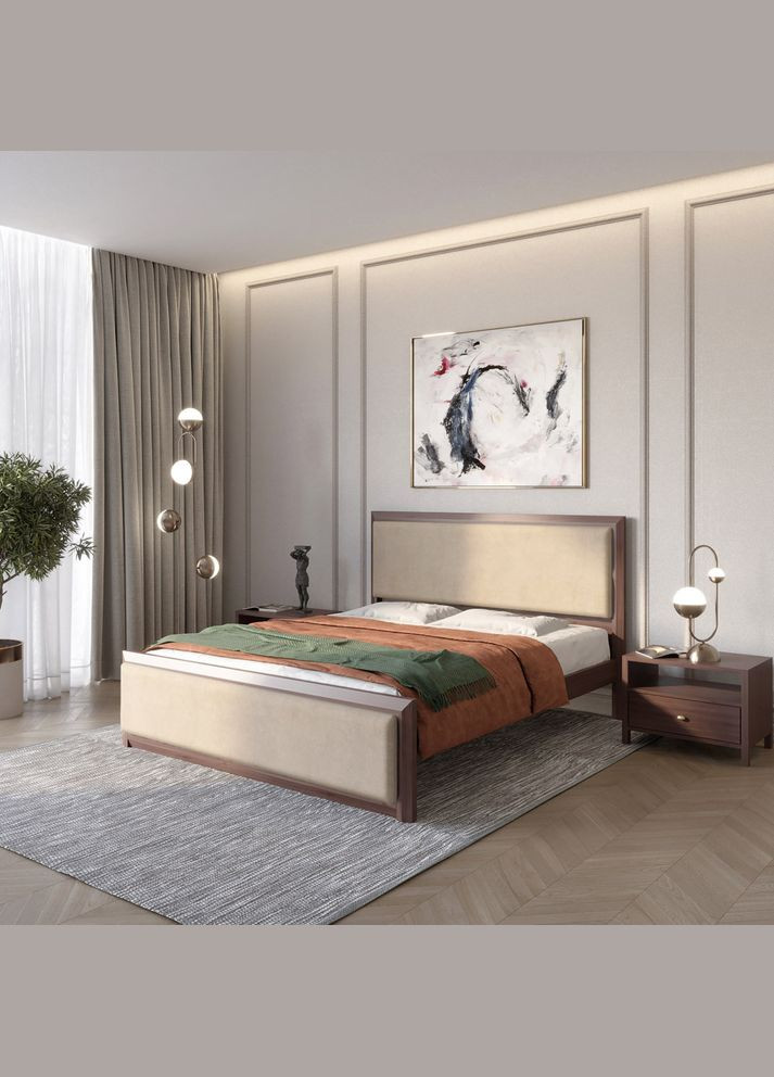 Двоспальне дерев'яне ліжко Барселона Б4 /Аляска 23 (Бежевий) 140х200 см (MBG-12871) Mebigrand (368283117)